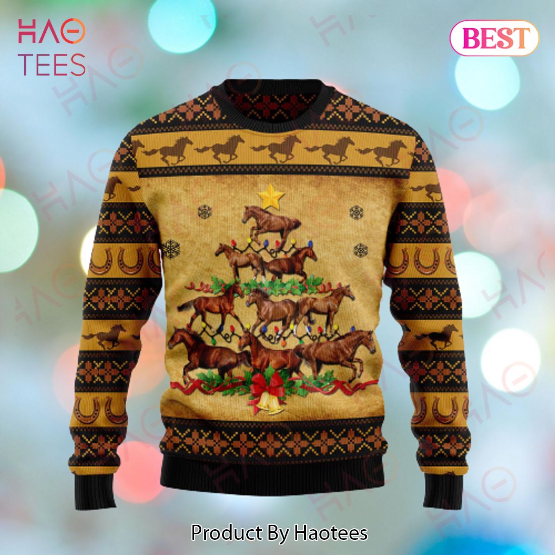 Horse Christmas Ugly Sweater Horse Christmas Tree Brown Yellow Sweater 2022 Horse Christmas Ugly Sweater Horse Christmas Tree Brown Yellow Sweater 2022