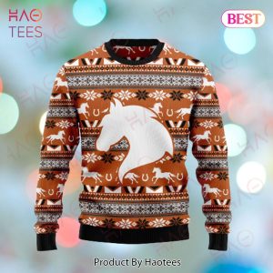 Horse Christmas Ugly Sweater Horse White Silhouette Brown Sweater 2022