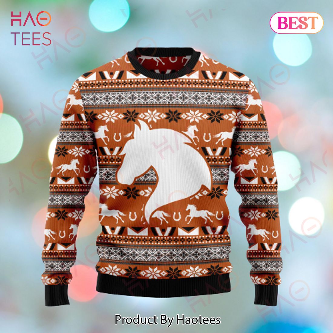 Horse Christmas Ugly Sweater Horse White Silhouette Brown Sweater 2022 Horse Christmas Ugly Sweater Horse White Silhouette Brown Sweater 2022