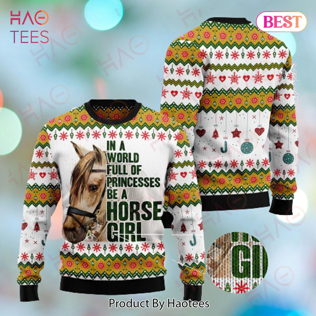 Horse Christmas Ugly Sweater In a World Full Of Princess Be A Horse Girl White Sweater 2022
