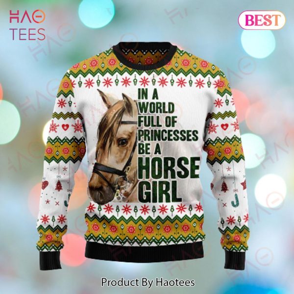Horse Christmas Ugly Sweater In a World Full Of Princess Be A Horse Girl White Sweater 2022