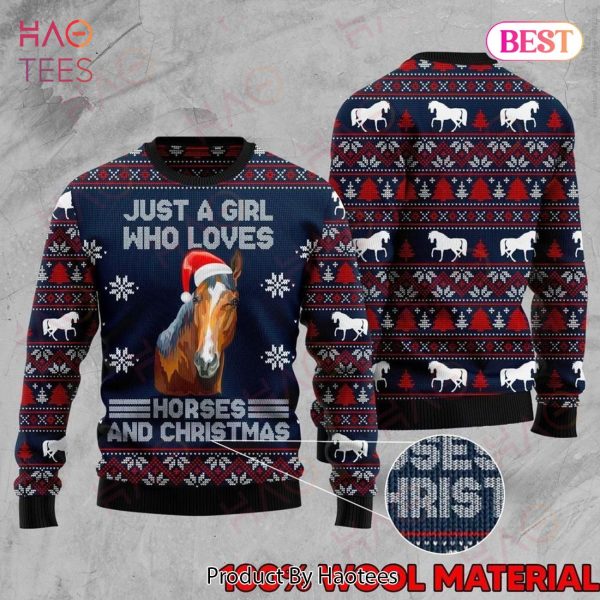 Horse Christmas Ugly Sweater Just A Girl Who Loves Horses And Christmas Black Red Blue Sweater 2022