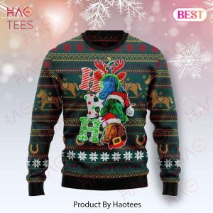 Horse Christmas Ugly Sweater Three Horses Ho Ho Ho Christmas Patterns Green Sweater 2022