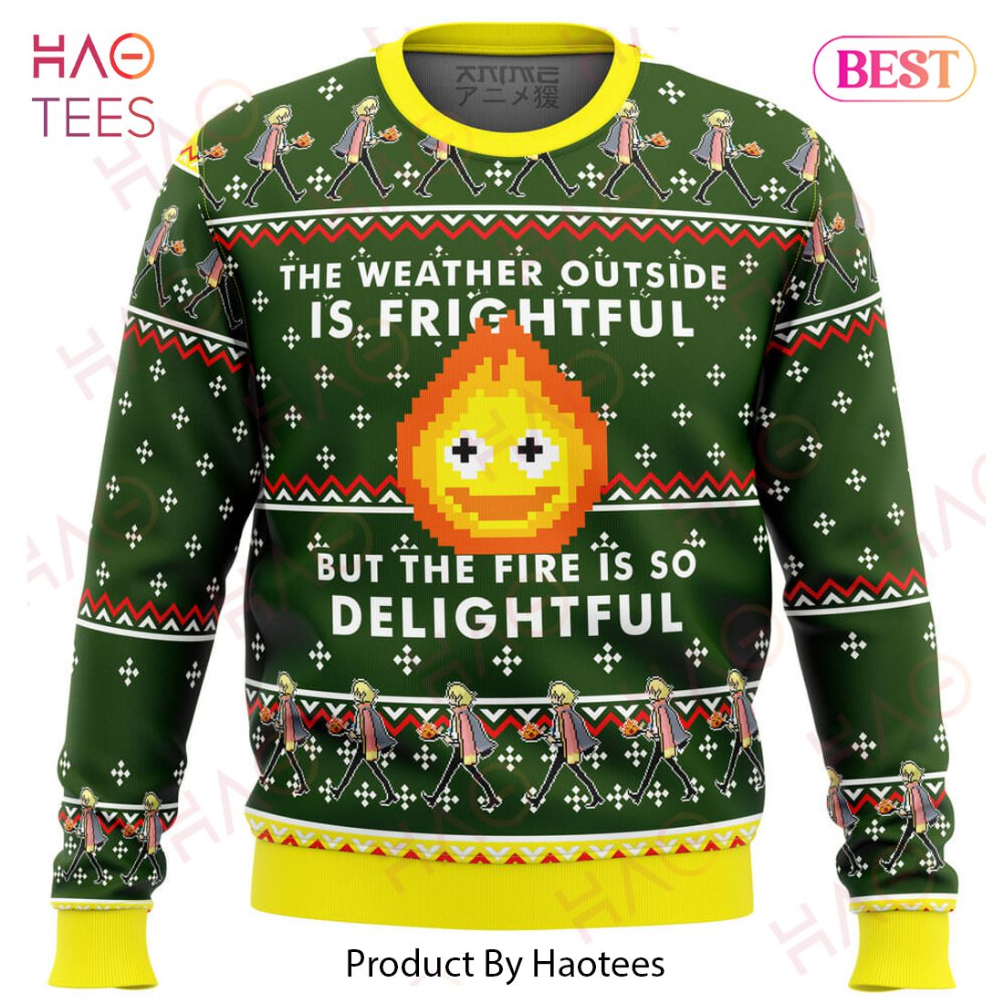 HOWLS MOVING CASTLE Calcifer Fire is so Delightful Ugly Christmas Sweater HOWLS MOVING CASTLE Calcifer Fire is so Delightful Ugly Christmas Sweater