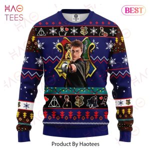 HP Christmas Sweater HP Fighting Christmas Pattern Blue Ugly Sweater 2022