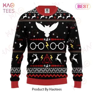 HP Christmas Sweater HP Owl The Deathly Hallows Symbol Black Red Ugly Sweater 2022