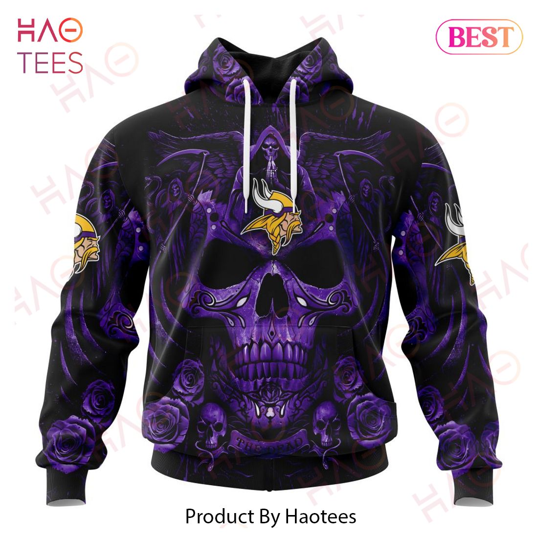 NFL Minnesota Vikings Skull Violet Hoodie, Zip Hoodie 3D All Over Print For  Fans