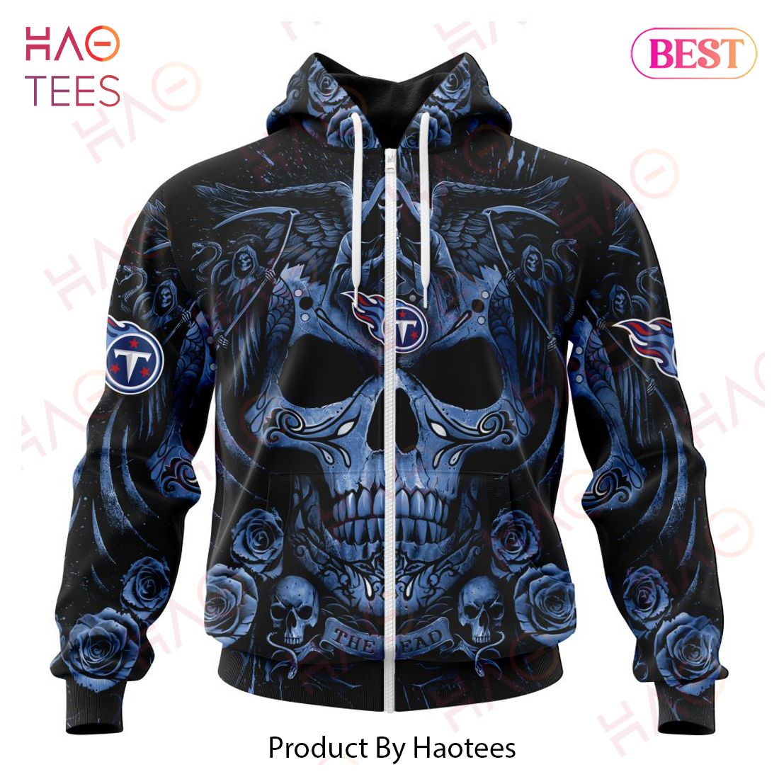 NFL Tennessee Titans Skull Flower Blue Hoodie Dress 3D