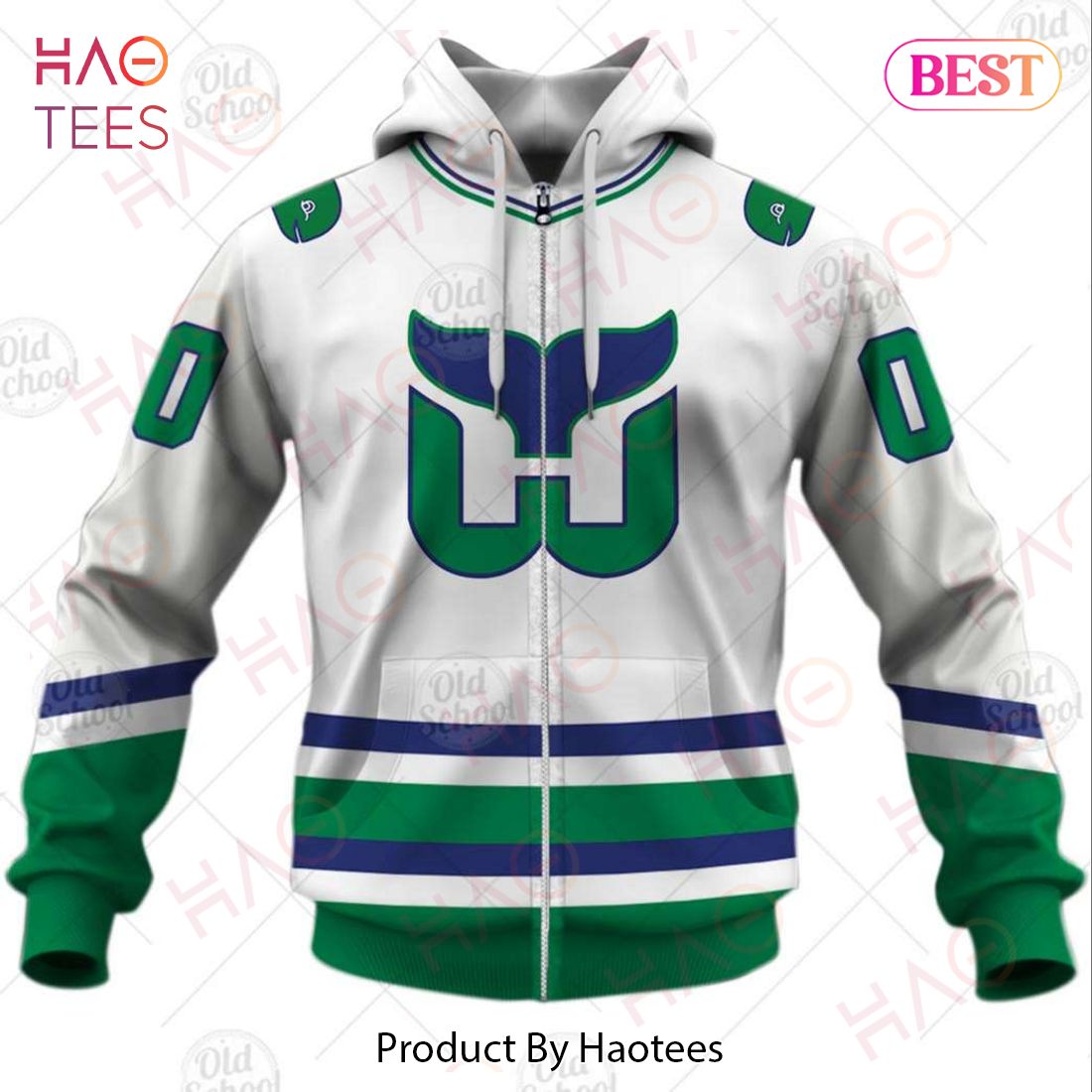 Hartford Whalers NHL Women's SZ L Blue & Green Vintage Zip Up  Hoodie NHL CCM N