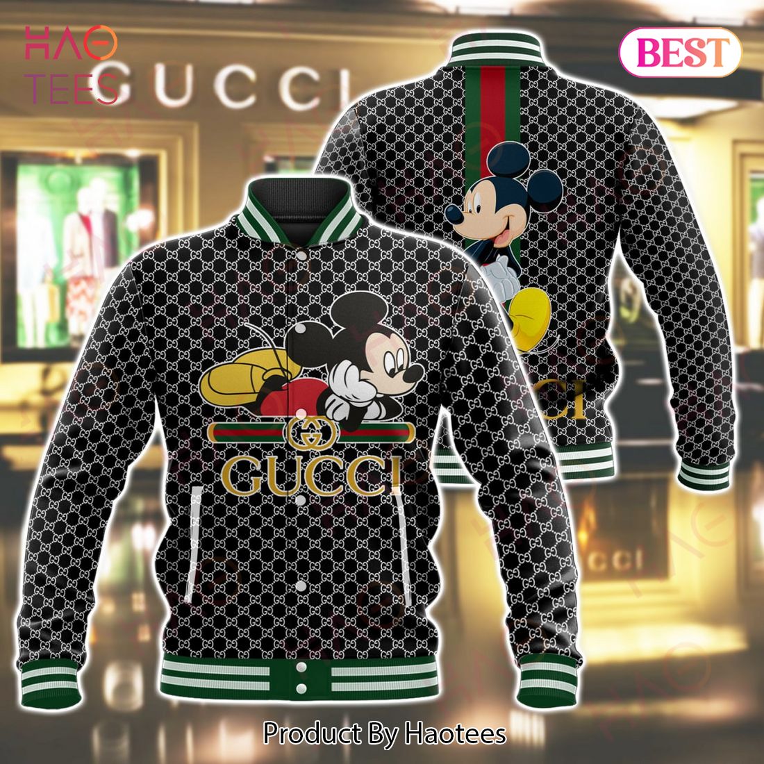 Gucci Luxury Brand And Mickey Fashion Varsity Jacket