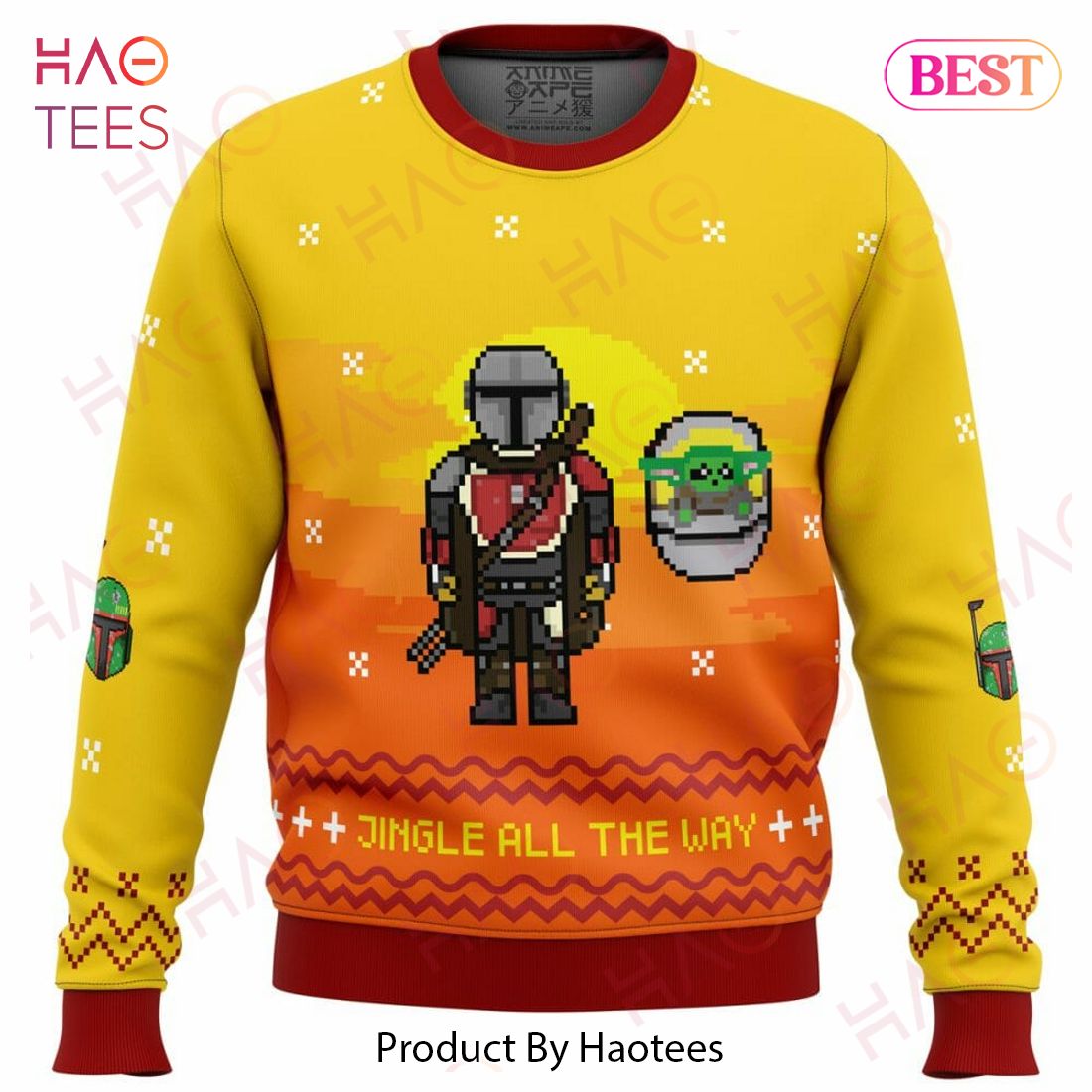 Jingle All The Way Mandalorian Ugly Christmas Sweater Jingle All The Way Mandalorian Ugly Christmas Sweater