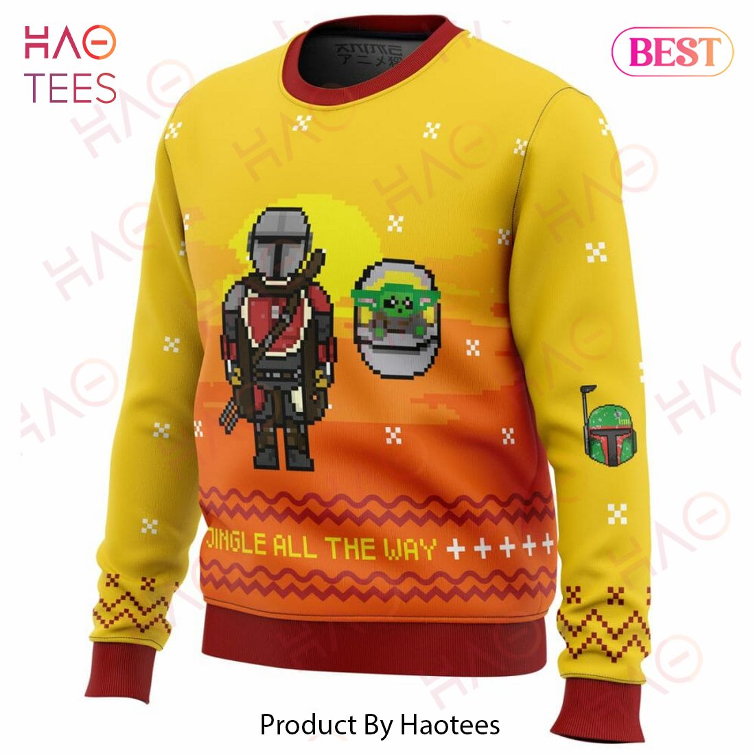 Jingle All The Way Mandalorian Ugly Christmas Sweater Jingle All The Way Mandalorian Ugly Christmas Sweater