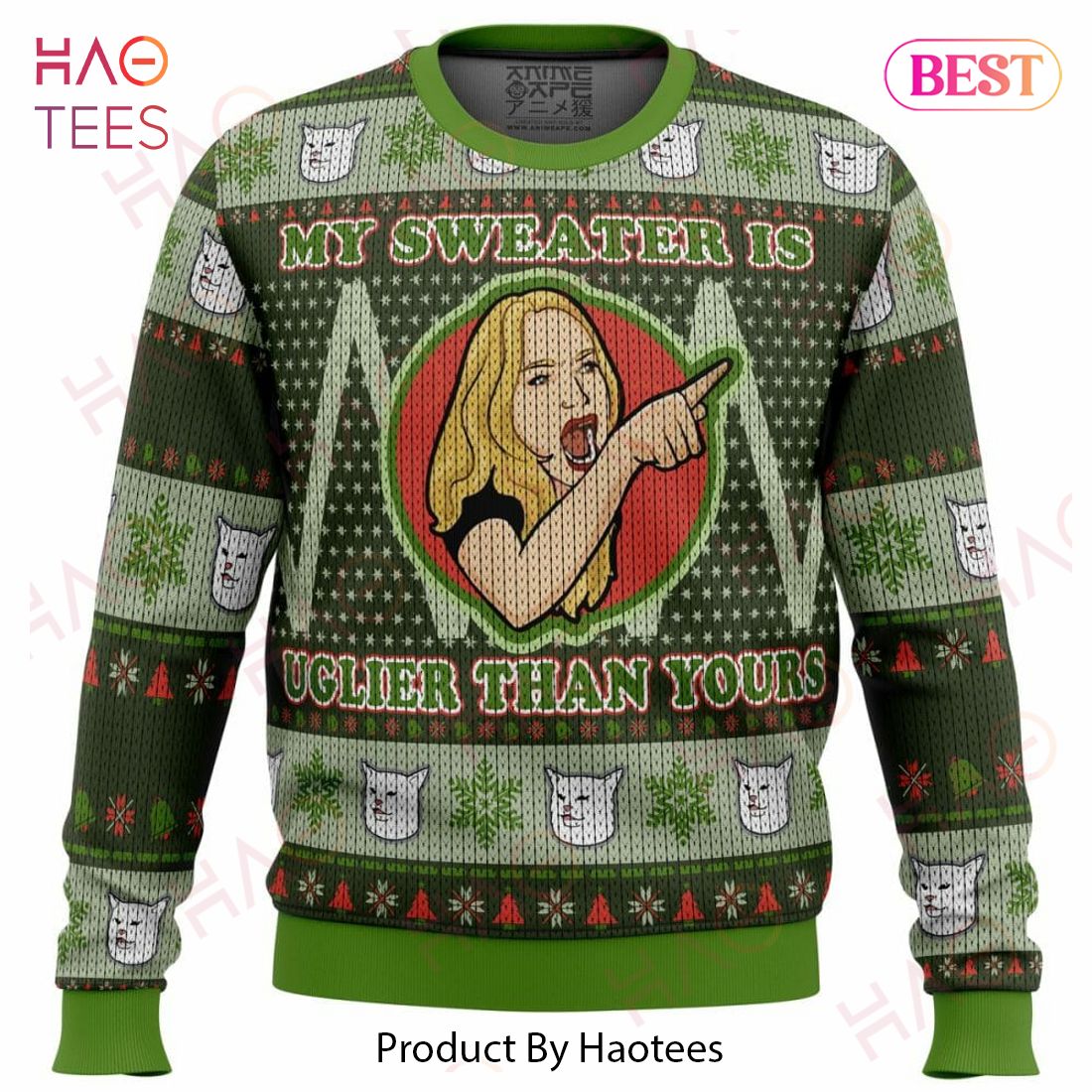 Karen Yelling at Grumpy Cat Meme Ugly Christmas Sweater