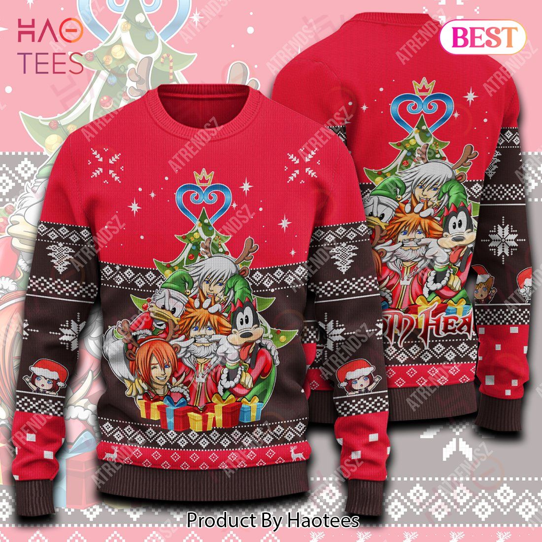Kingdom Hearts Sweater Sora Kairi Riku Donald Goofy Red Ugly Sweater 2022