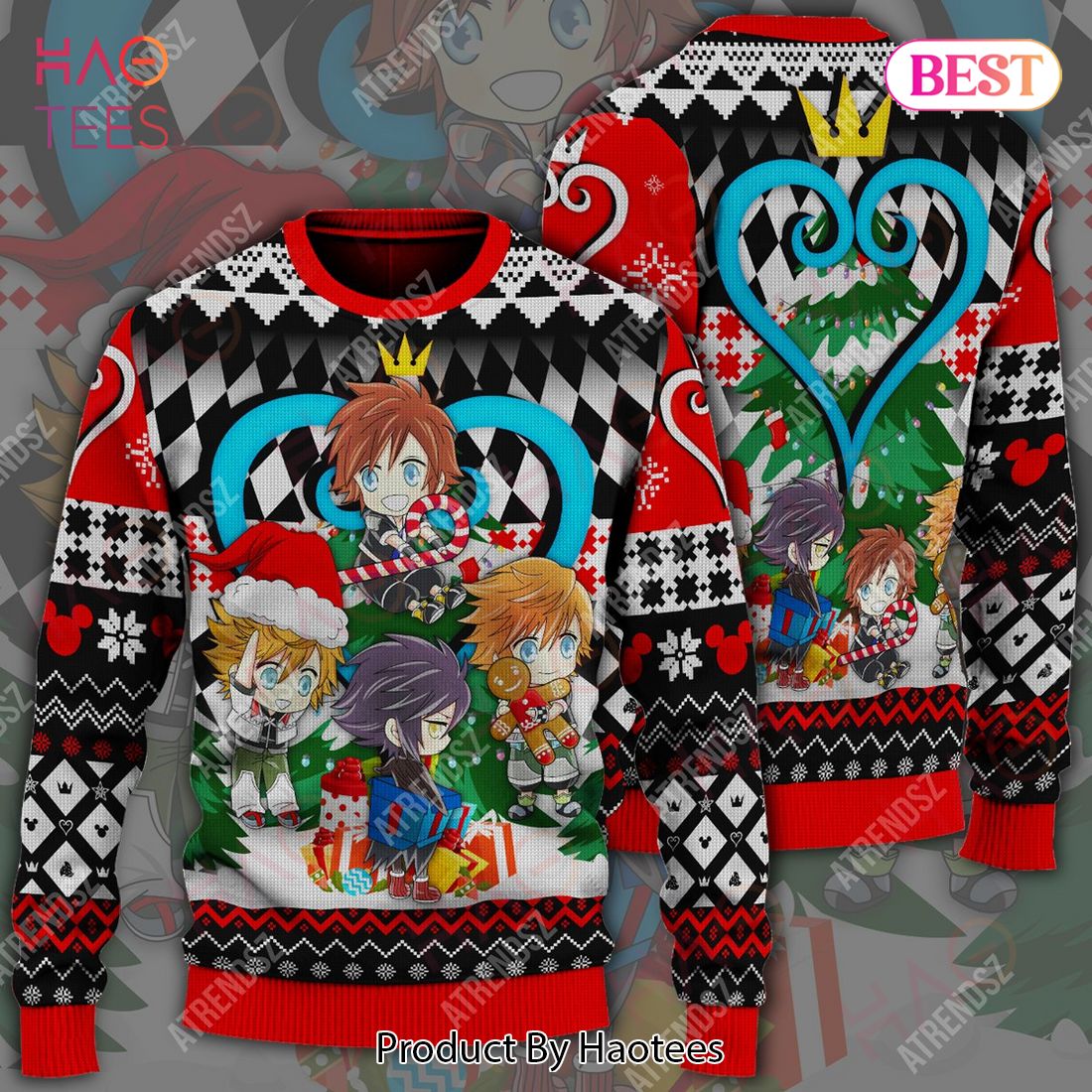 Kingdom Hearts Sweater Sora Roxas Ventus Black Red Ugly Sweater 2022