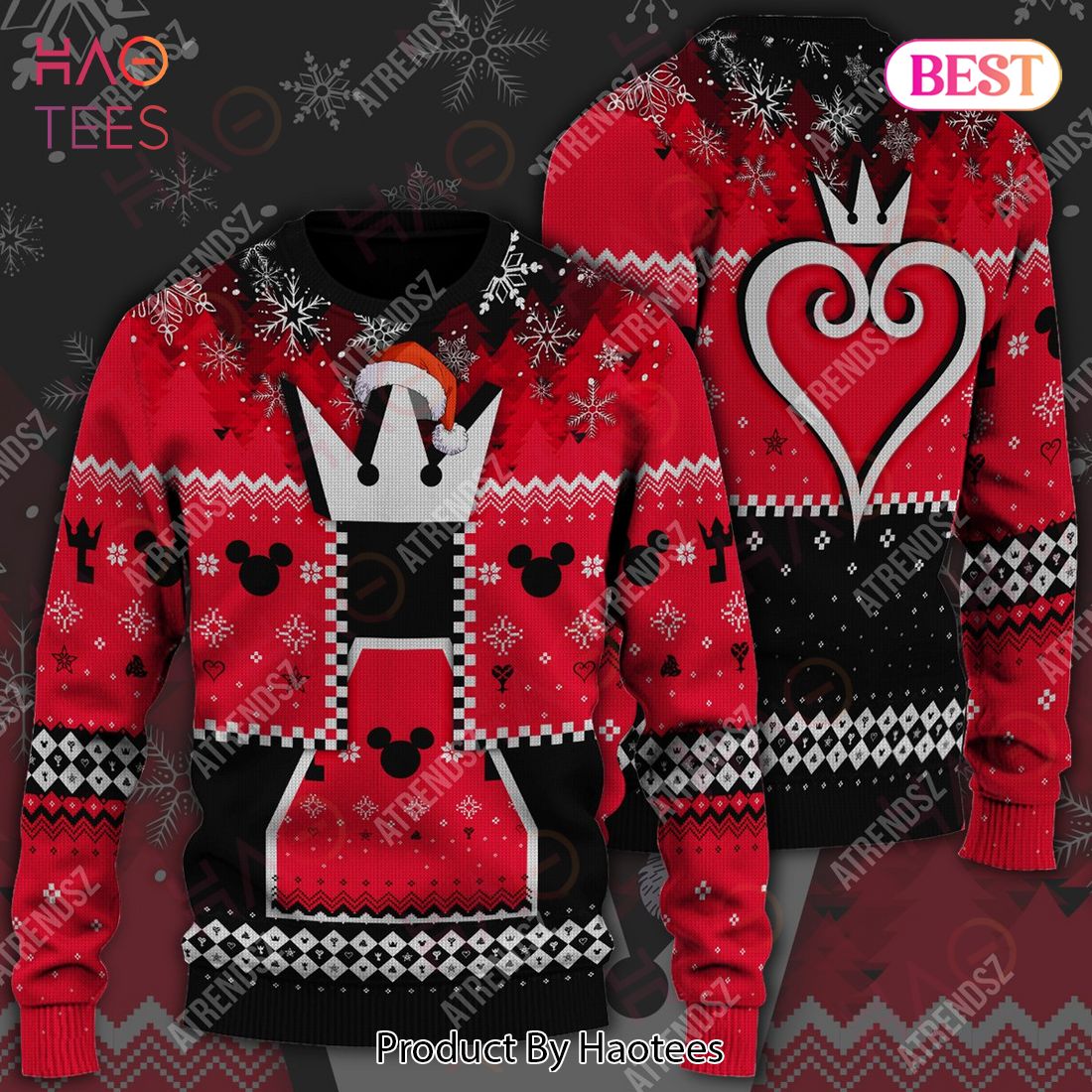 Kingdom Hearts Ugly Sweater Mickey Head Key Pattern Christmas Kingdom Hearts Symbol Red Black Sweater 2022