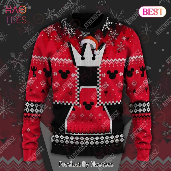 Kingdom Hearts Ugly Sweater Mickey Head Key Pattern Christmas Kingdom Hearts Symbol Red Black Sweater 2022