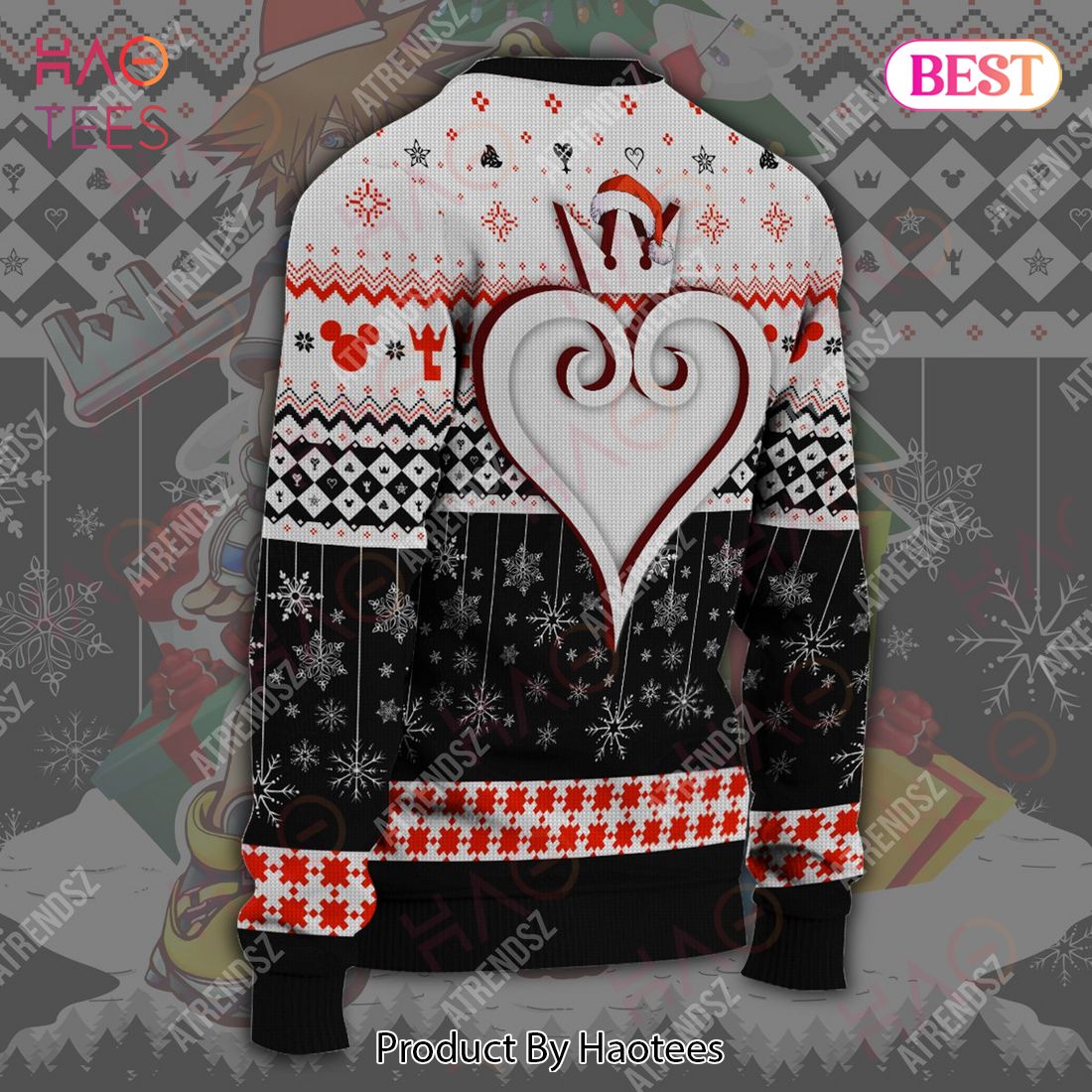 Kingdom Hearts Ugly Sweater Sora Christmas Tree Black White Sweater 2022
