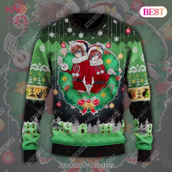 Kingdom Hearts Ugly Sweater Sora Kairi Christmas Wreath Green Sweater 2022
