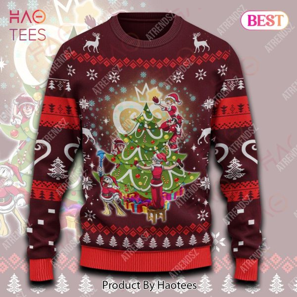 Kingdom Hearts Ugly Sweater Sora Riku Kairi Donaldd Decorate Christmas Tree Dark Red Sweater 2022