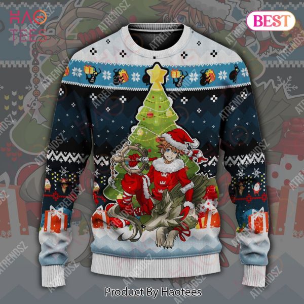 Kingdom Hearts Ugly Sweater Sora Wolf Link Christmas Tree Blue Sweater 2022