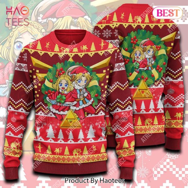 Legend Of Zelda Sweater Chibi Zelda Link Wreath Christmas Ugly Sweater Legend Of Zelda Ugly Sweater 2022
