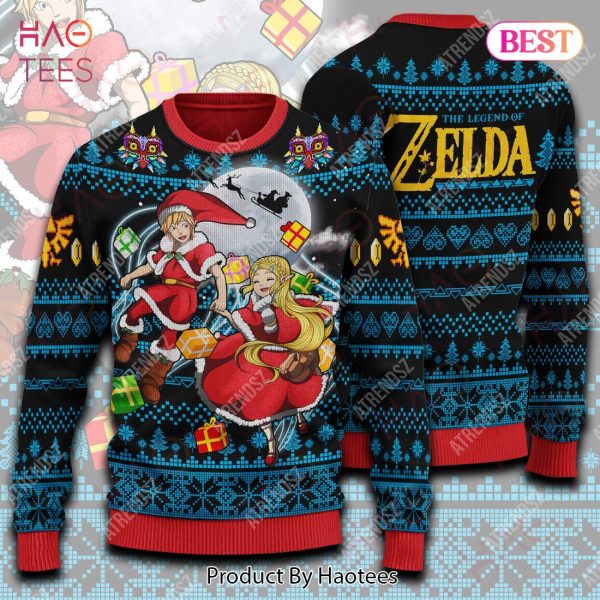 Legend Of Zelda Sweater Zelda Link Present Giving Ugly Sweater Black Blue Legend Of Zelda Ugly Sweater 2022