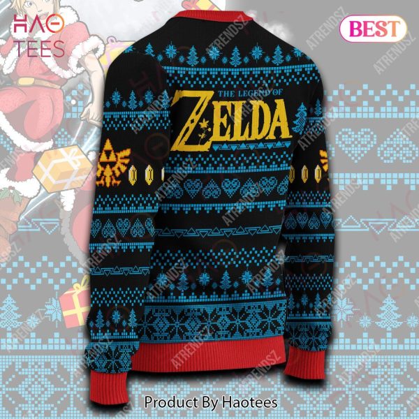Legend Of Zelda Sweater Zelda Link Present Giving Ugly Sweater Black Blue Legend Of Zelda Ugly Sweater 2022