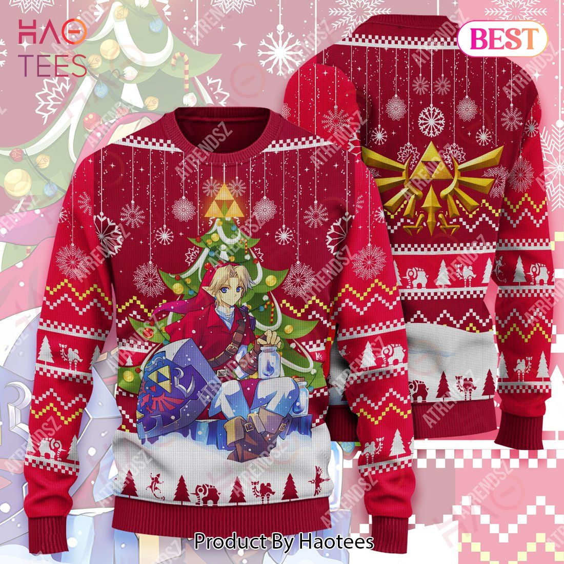 Legend Of Zelda Ugly Sweater Link Under Christmas Tree Hyrule Symbol Sweater Legend Of Zelda Sweater 2022
