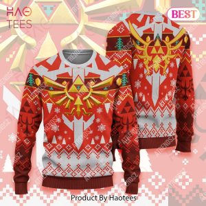 Legend Of Zelda Ugly Sweater Red Hyrule And Triforce Symbol Sweater Legend Of Zelda Sweater 2022