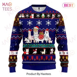 Llama Christmas Sweater Llama Family Blue Ugly Sweater 2022