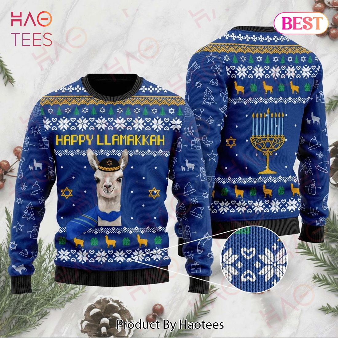 Llama Christmas Sweater Llama Happy Llamakkah Blue Ugly Sweater 2022