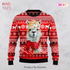 Llama Christmas Sweater Llama Wearing Scarf Christmas Pattern Red White 3d Ugly Sweater 2022