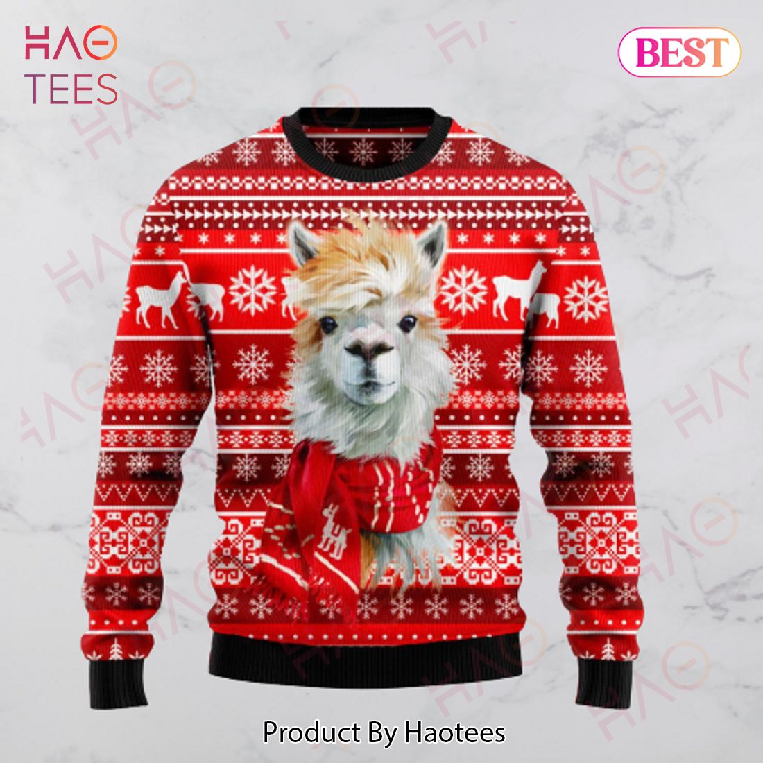 Llama Christmas Sweater Llama Wearing Scarf Christmas Pattern Red White 3d Ugly Sweater 2022 Llama Christmas Sweater Llama Wearing Scarf Christmas Pattern Red White 3d Ugly Sweater 2022