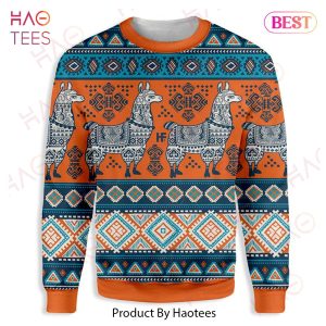 Llama Christmas Sweater Llama Yoga Pattern Orange Blue Ugly Sweater 2022