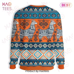 Llama Christmas Sweater Llama Yoga Pattern Orange Blue Ugly Sweater 2022