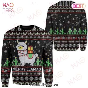 Llama Christmas Sweater Merry Llamas Christmas Pattern Black Ugly Sweater 2022