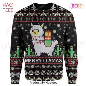 Llama Christmas Sweater Merry Llamas Christmas Pattern Black Ugly Sweater 2022