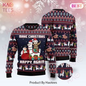 Llama Christmas Ugly Sweater Llama and Sloth Make Christmas Happy Again Sweater 2022