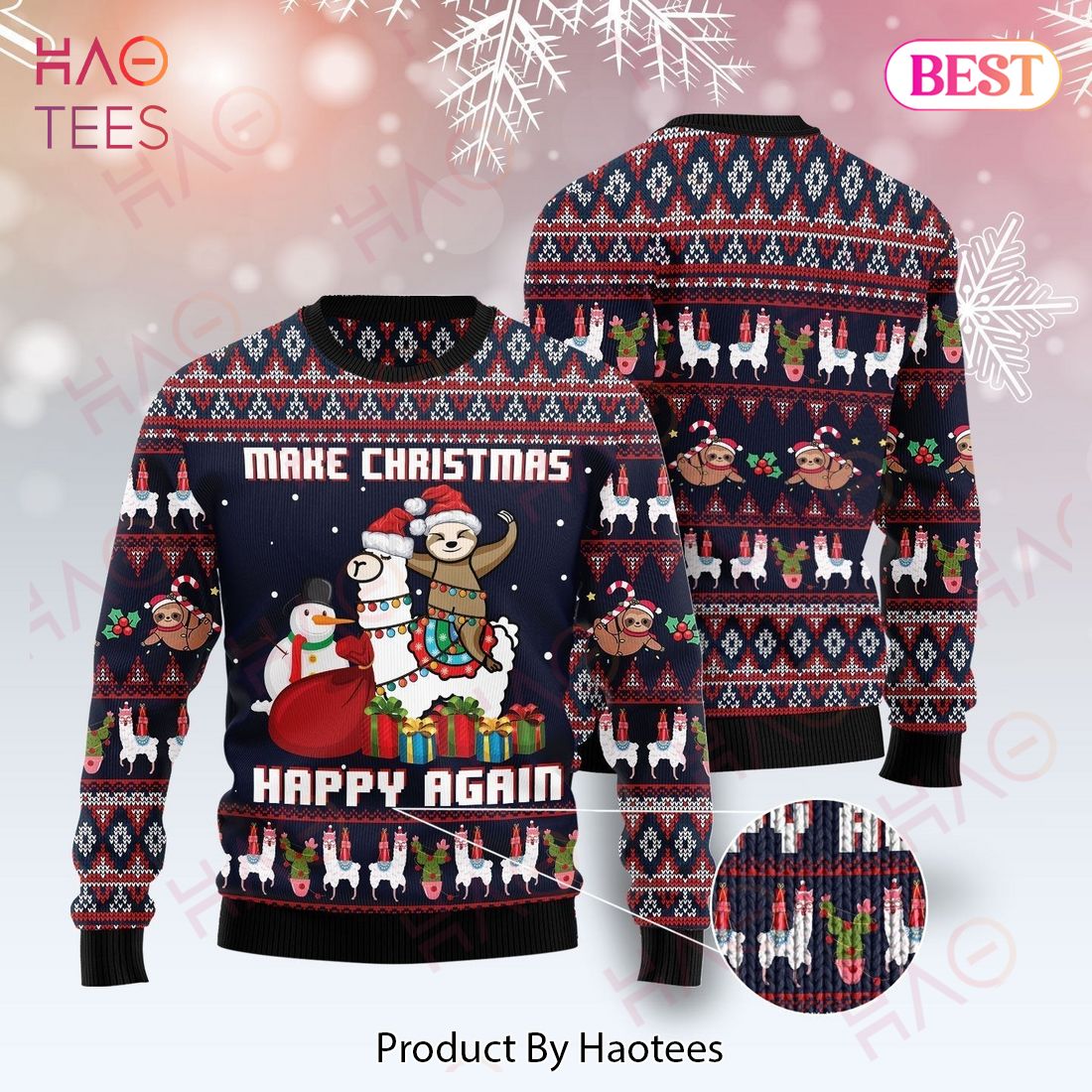 Llama Christmas Ugly Sweater Llama and Sloth Make Christmas Happy Again Sweater 2022 Llama Christmas Ugly Sweater Llama and Sloth Make Christmas Happy Again Sweater 2022