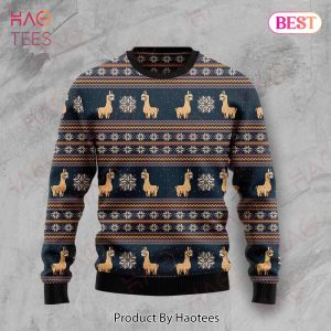 Llama Christmas Ugly Sweater Llama Christmas Snowflakes Patterns Black Sweater 2022