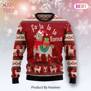 Llama Christmas Ugly Sweater Llama Fa La La La Llama With Christmas Hat And Presents Red White Sweater 2022