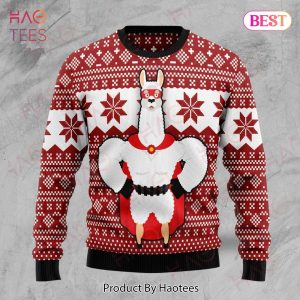 Llama Christmas Ugly Sweater Llama Superhero Red White Christmas Sweater 2022
