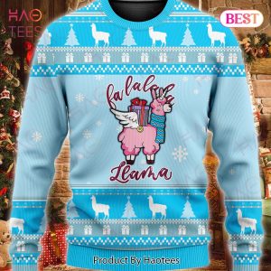 Llama Christmas Ugly Sweater Llama With Wings Fa La La La Llama Blue Sweater 2022