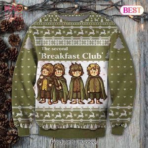 LOTR Christmas Ugly Sweater The Second Breakfast Club White Green Sweater