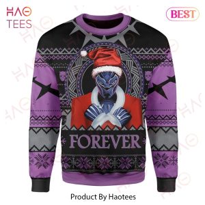 MV Christmas Ugly Sweater Black Panther Santa Wakanda Forever Black Purple Sweater 2022
