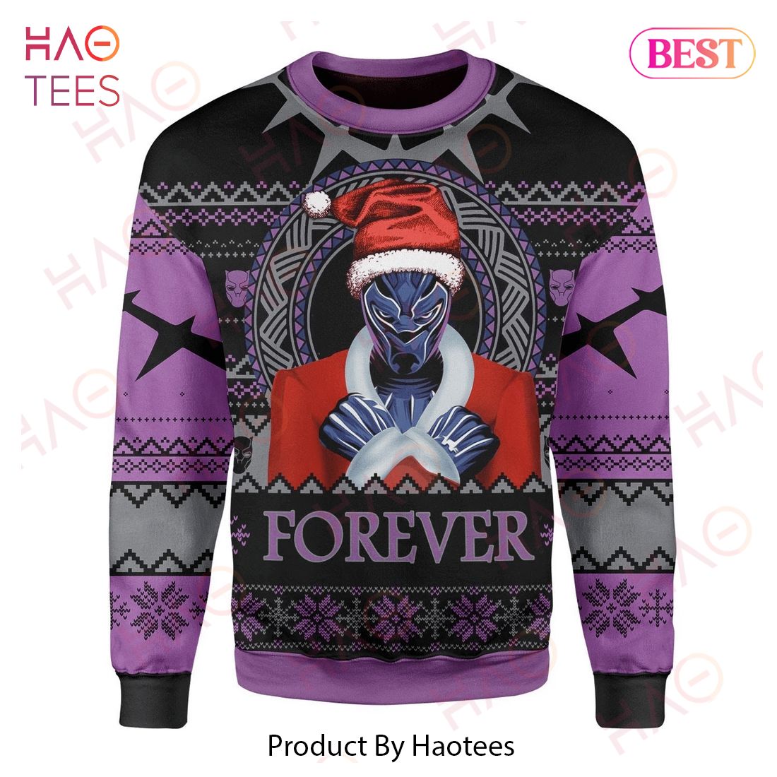 MV Christmas Ugly Sweater Black Panther Santa Wakanda Forever Black Purple Sweater 2022 MV Christmas Ugly Sweater Black Panther Santa Wakanda Forever Black Purple Sweater 2022