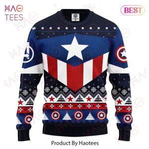 MV Christmas Ugly Sweater Captain American Christmas Pattern Blue Red White Sweater 2022