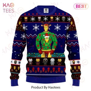 MV Christmas Ugly Sweater Iron Man In Sweater Christmas Pattern Blue Sweater 2022