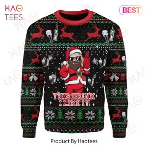 MV Christmas Ugly Sweater Santa Thor This Drink I Like It Beer Christmas Pattern Black Sweater 2022